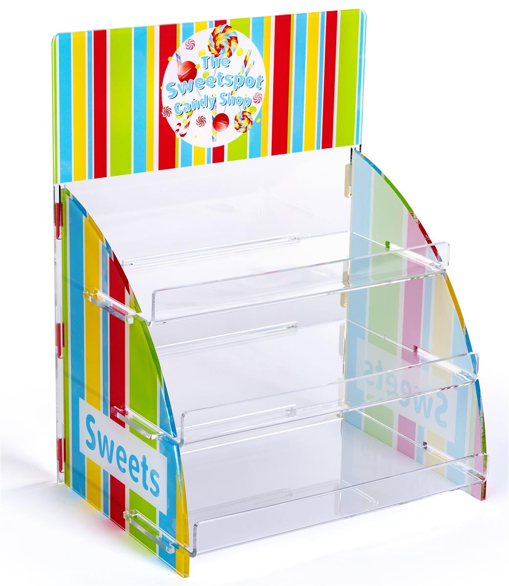 Three Tier Printed Acrylic Display Shelves Custom Printing