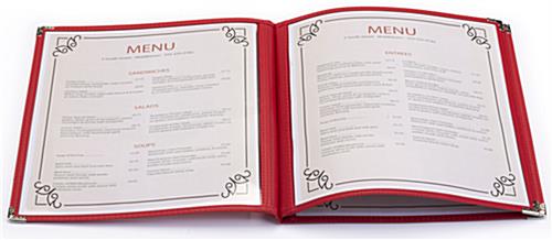 Red 8.5” x 11” (3) Page Restaurant Menu Covers Leatherette Edge