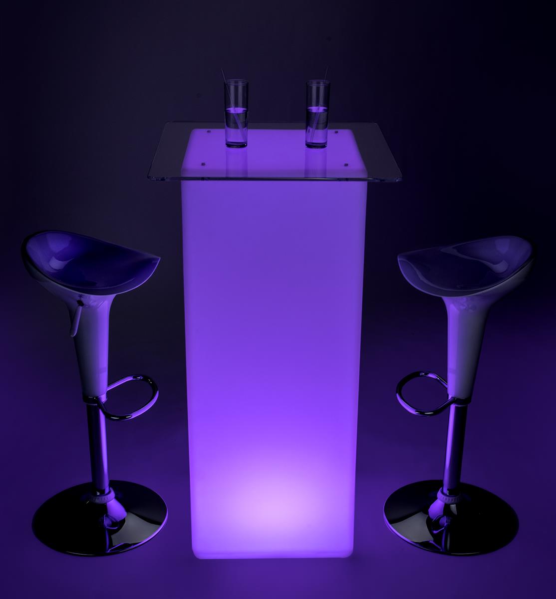 LED Tall Boy Bar Table Set Acrylic Tabletop and 2 Stools