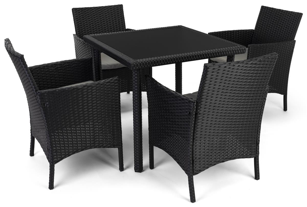 5Piece Rattan Outdoor Dining Set Black Tempered Glass Table