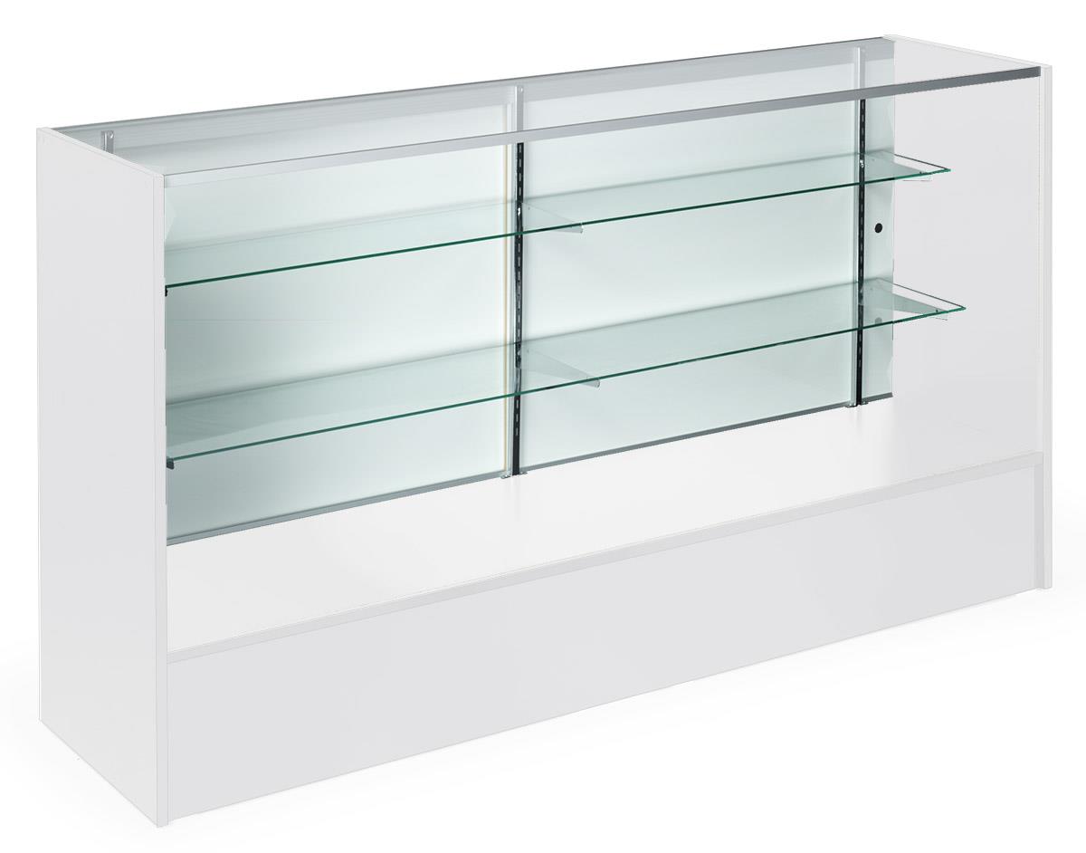 6’ White Display Case Melamine Laminate & Tempered Glass