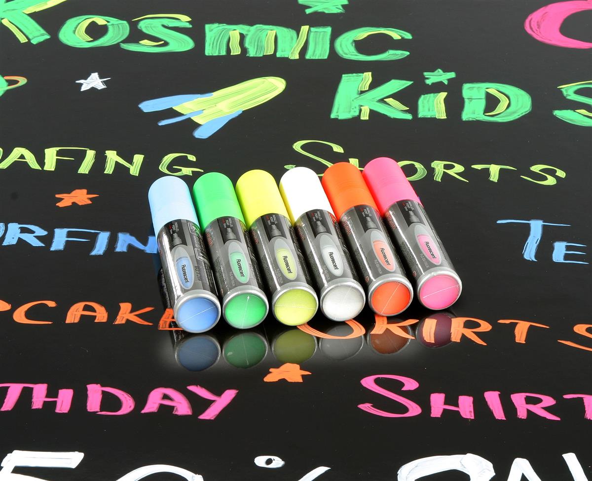 Fluorescent Markers Neon Liquid Chalk w/ Flat Tip Set of 6