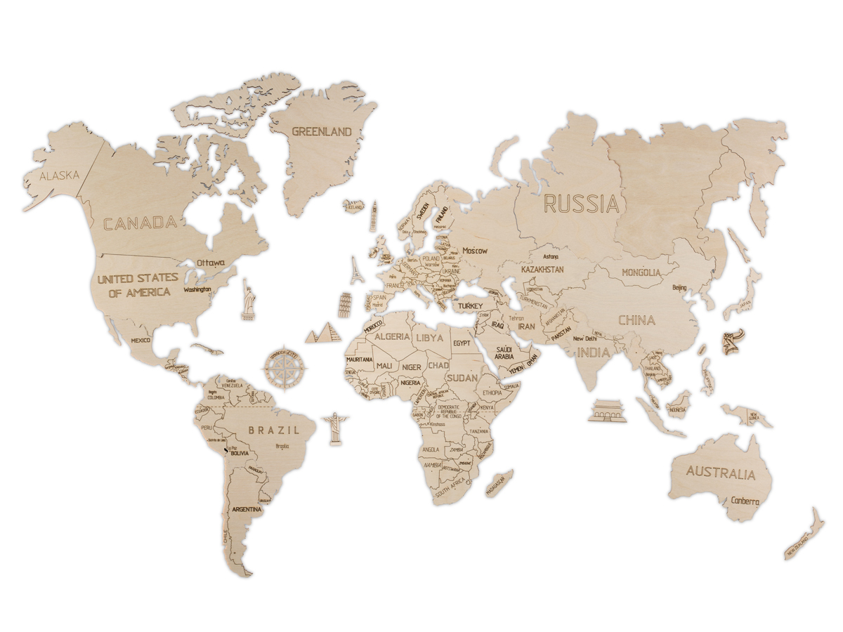 Houten Wereldkaart 120x80cm Wooden City World Map Kopen CoolGift