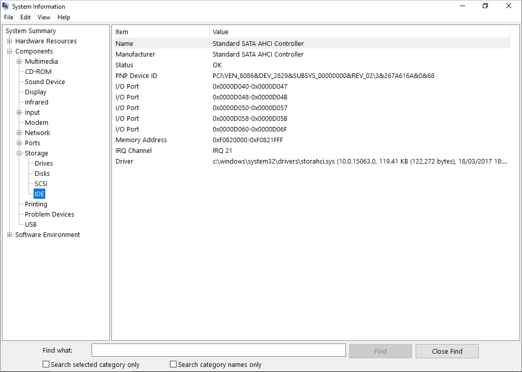 Storage Components Categories Msinfo32 Help CPU Expert