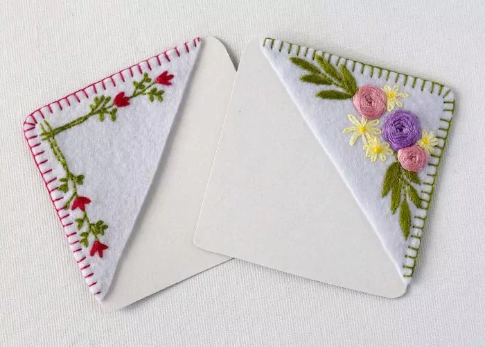 Embroidered corner bookmark tutorial Crafts on display