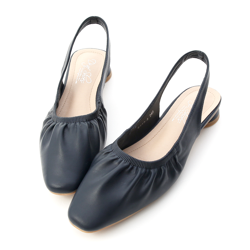 Ruched Detail Slingback Flats Dark Blue │ D+AF Official Online Shop