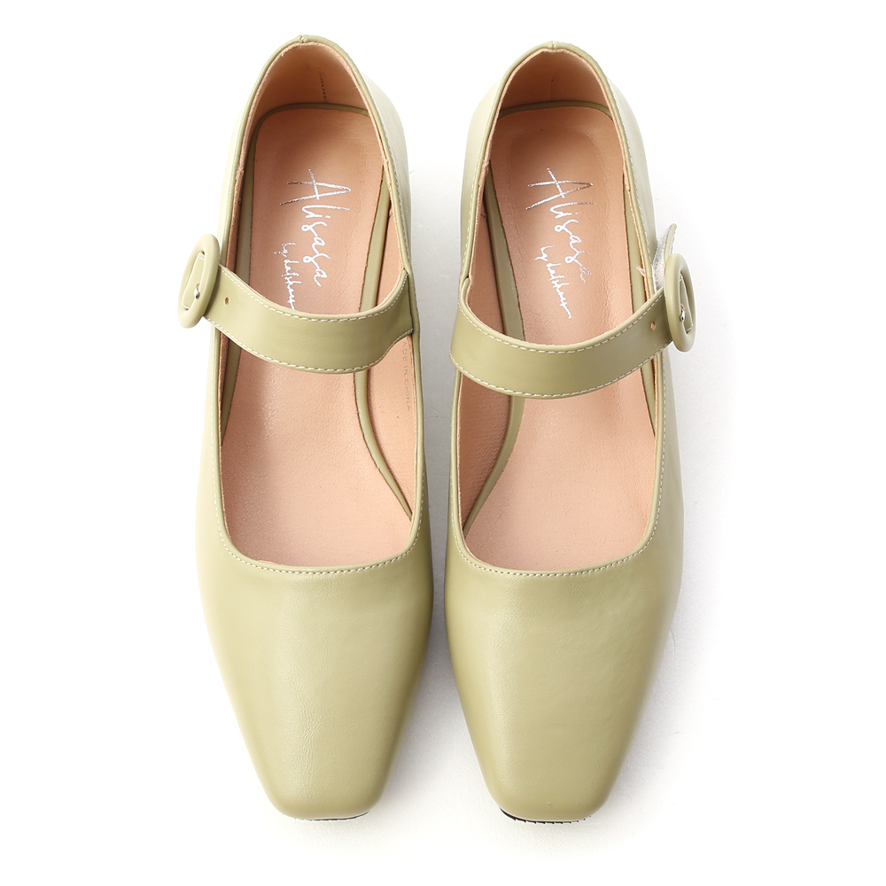 Square Toe Low Heel Mary Jane Shoes Avocado Green │ D+AF Official
