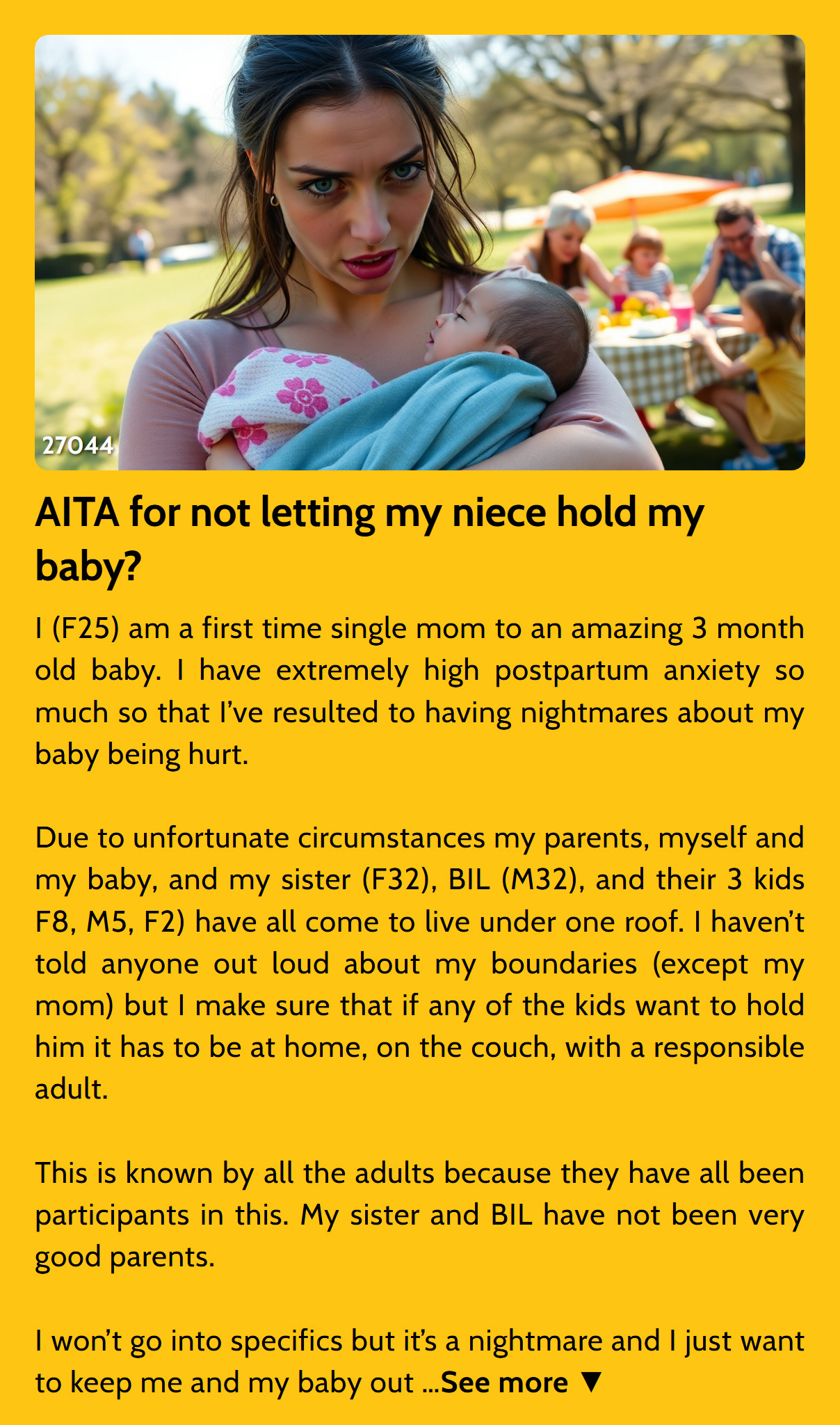 New Mom Upset Over Family Forcing Her To Let 8YearOld Niece Hold Her