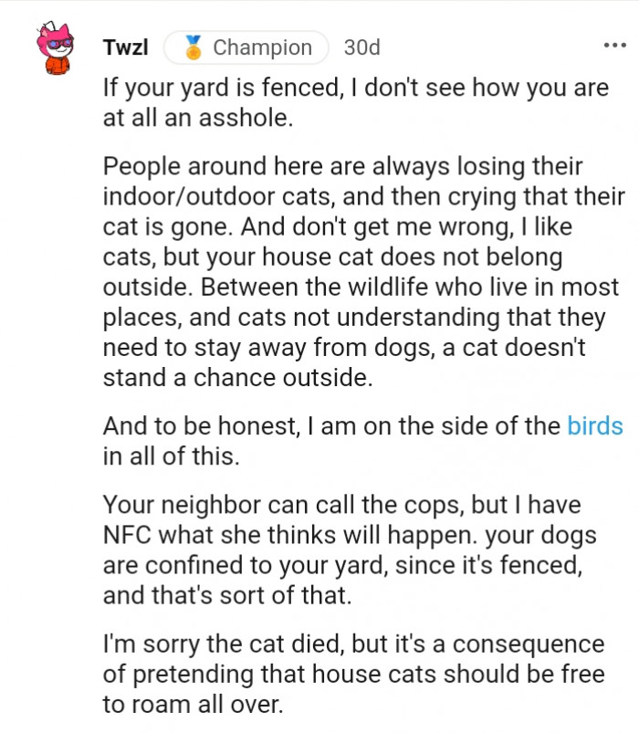 Dispute Ensues As A Redditor's Dogs Kills The Neighbor’s Cat In A