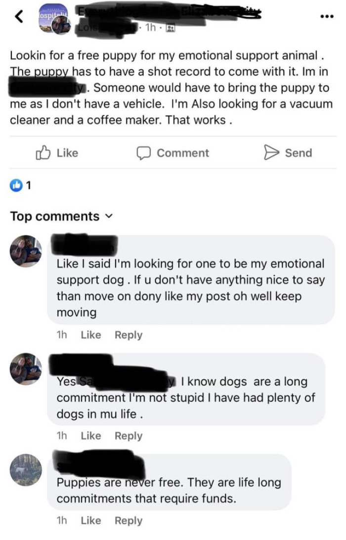 Redditor Shares Screenshot Of Someone Looking For A Free Emotional