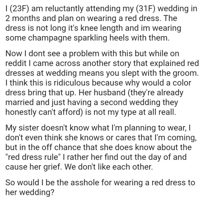 Lady Gets Roasted For Trying To Wear A Red Dress To Her Sister's
