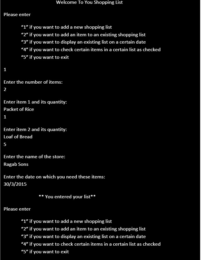 C++ Shopping List Dani