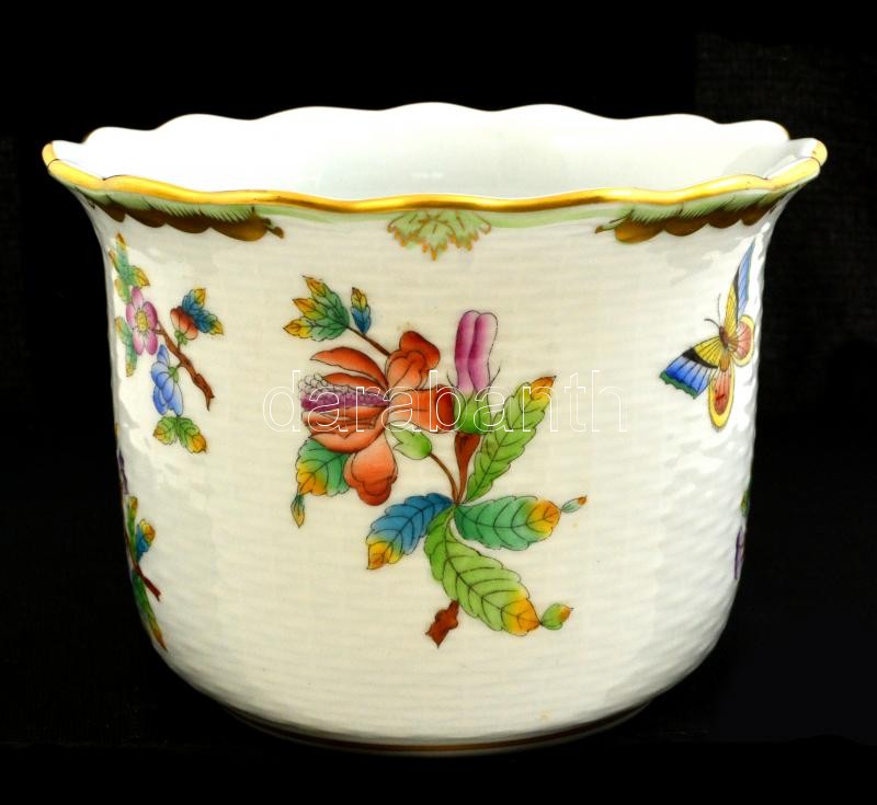 Herendi Viktória mintás kaspó, kézzel festett, jelzett, Darabanth Kft.