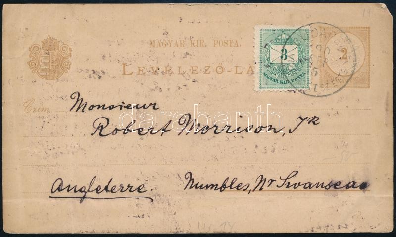 1890 Díjkiegészített díjjegyes levelezőlap Angliába / PScard