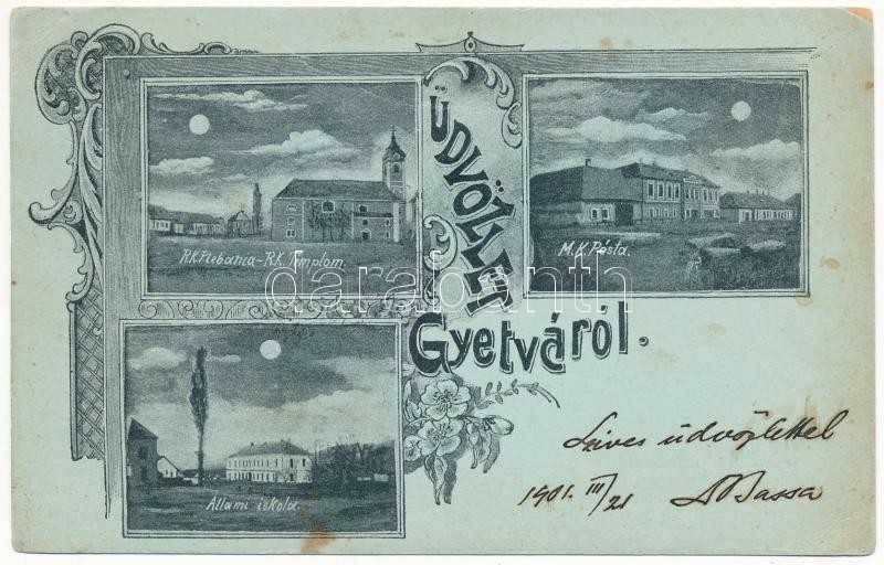 1901 Gyetva, Detva; Római katolikus templom és plébánia, M. kir. posta