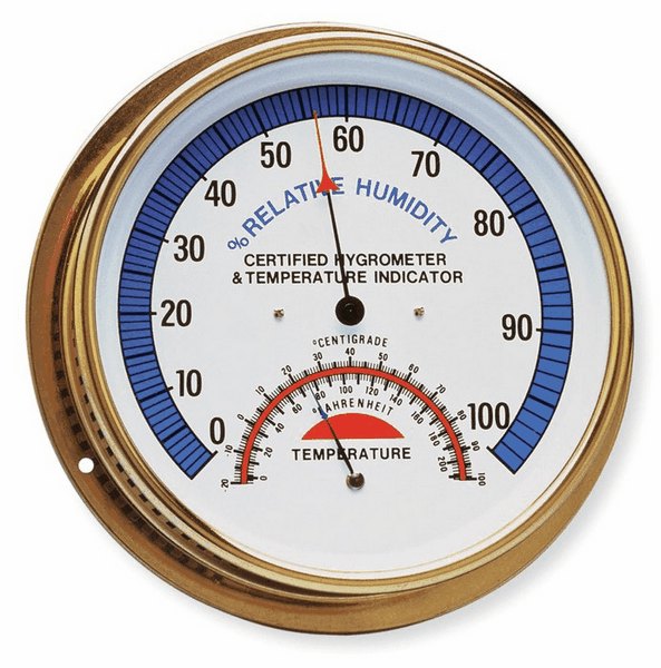 Humidity and Temperature Dial Indicator with White Face and Brass Case from Davis Instruments