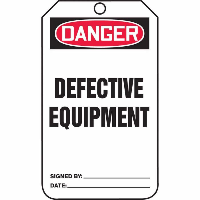 Tag Danger Defective Equipment Back A 5 7 8 X 3 3 8 RV Plastic from