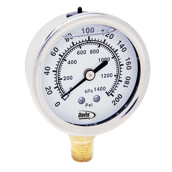 Davis Instruments 2 5 Dual Scale Filled Compound Gauge 30 Hg 200psi