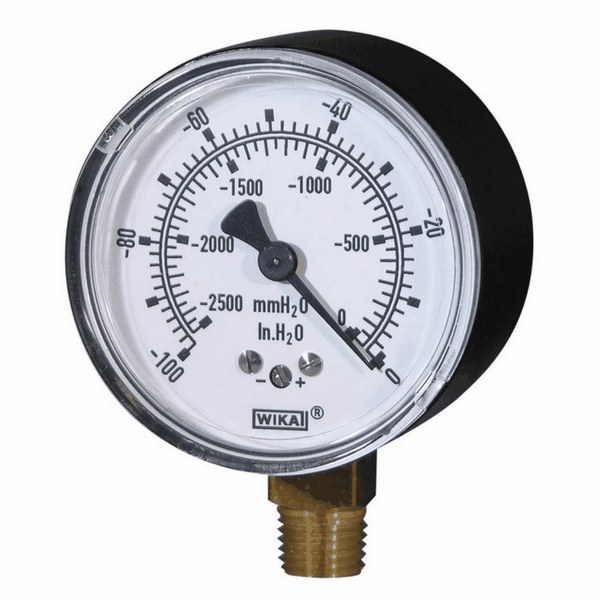 Wika 611 10 2 5 Dual Scale Pressure Gauge 100 WC and 2500 mm H2O from