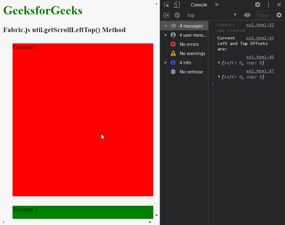 Fabric.js getScrollLeftTop() 方法极客教程