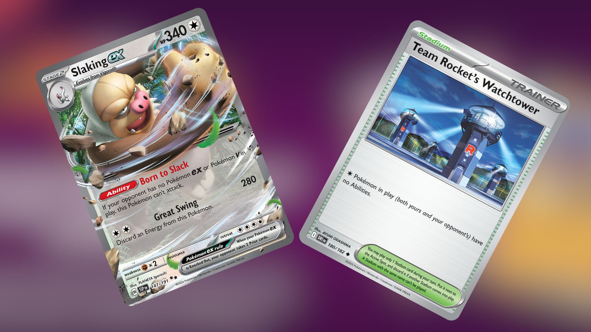 Slaking ex and Team Rocket&rsquo;s Watchtower (Image via TPC)