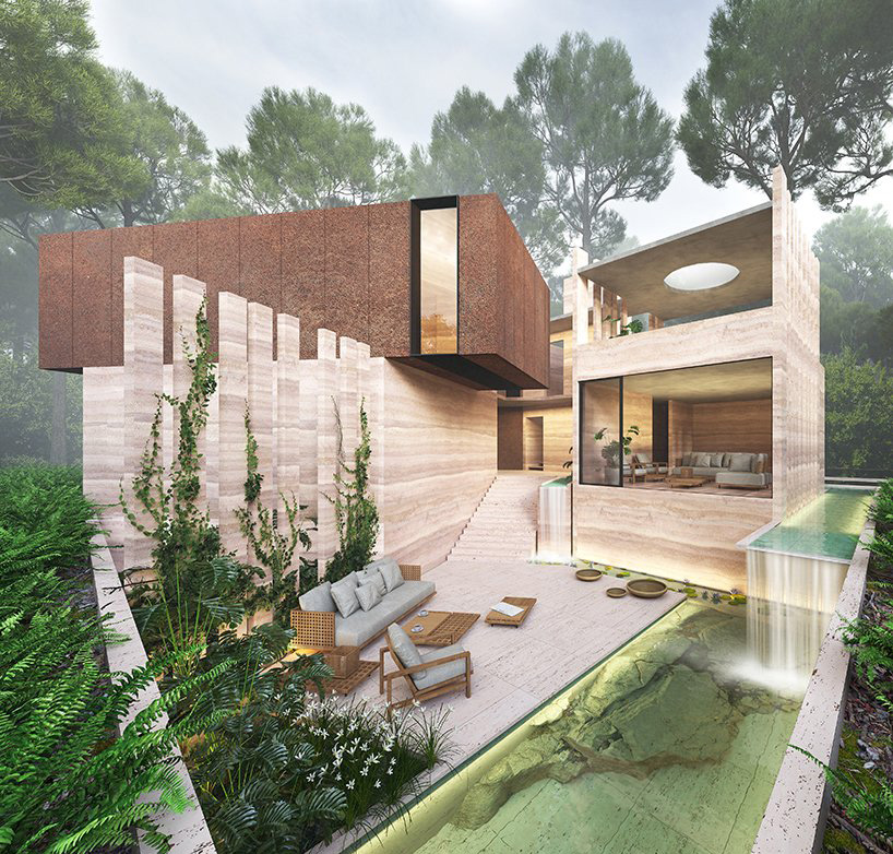 rammed earth walls build this tropical retreat with waterfalls in india DISENO YUCATAN