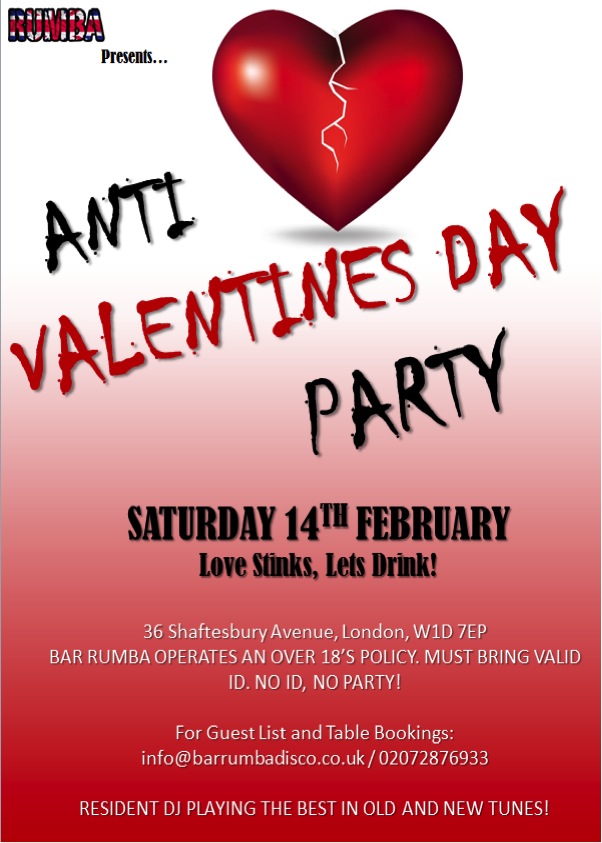AntiValentines Day Party Bar Rumba London DesignMyNight