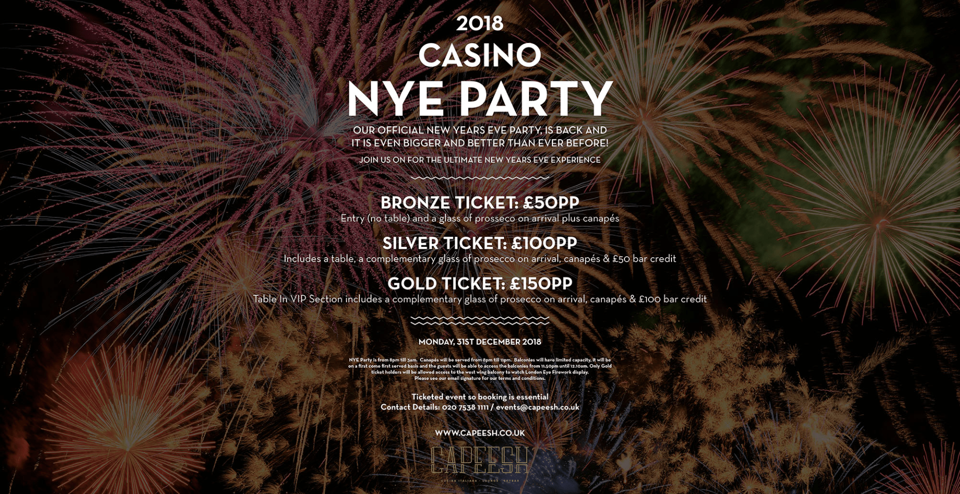 Capeesh Sky Bar NYE Canary Wharf, London New Years Eve Party Reviews