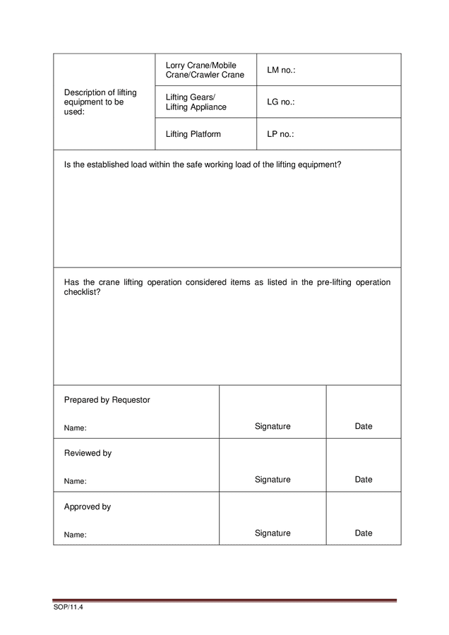Crane lifting operation plan template in Word and Pdf formats page 2 of 4