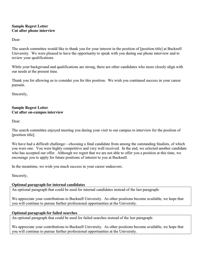 Rejection Letter in Word and Pdf formats page 2 of 3