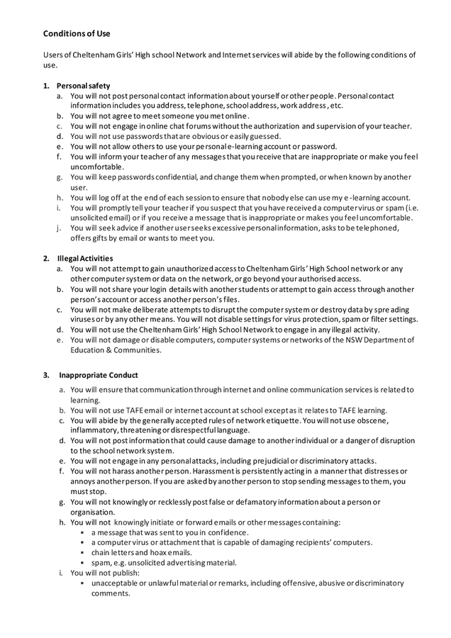 ICT policy sample in Word and Pdf formats page 2 of 9