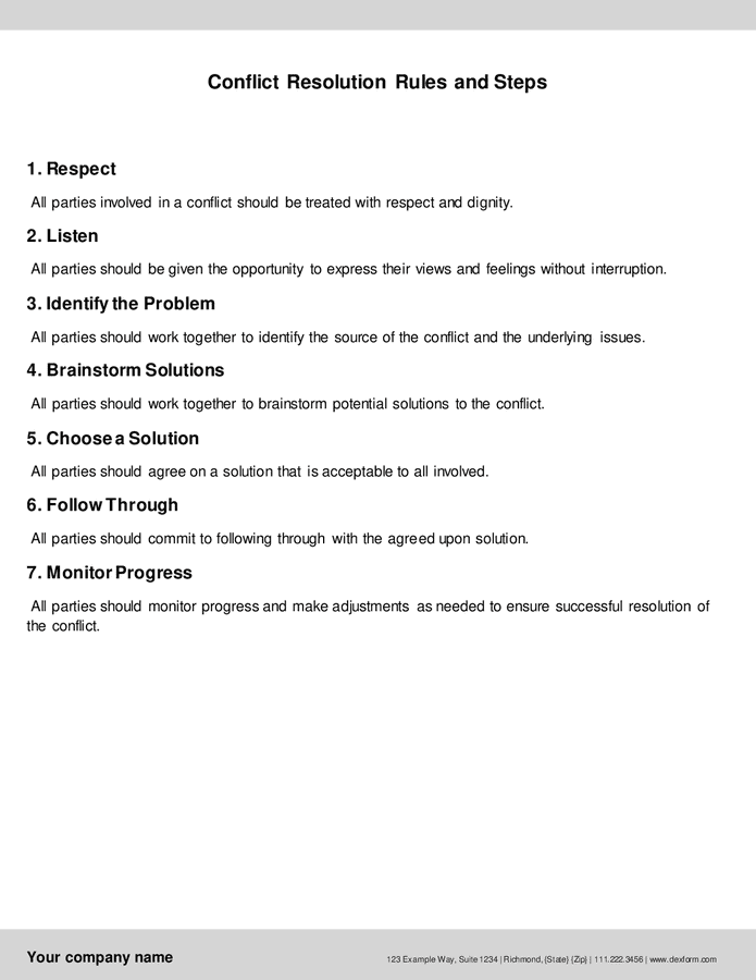 Conflict resolution rules and steps in Word and Pdf formats