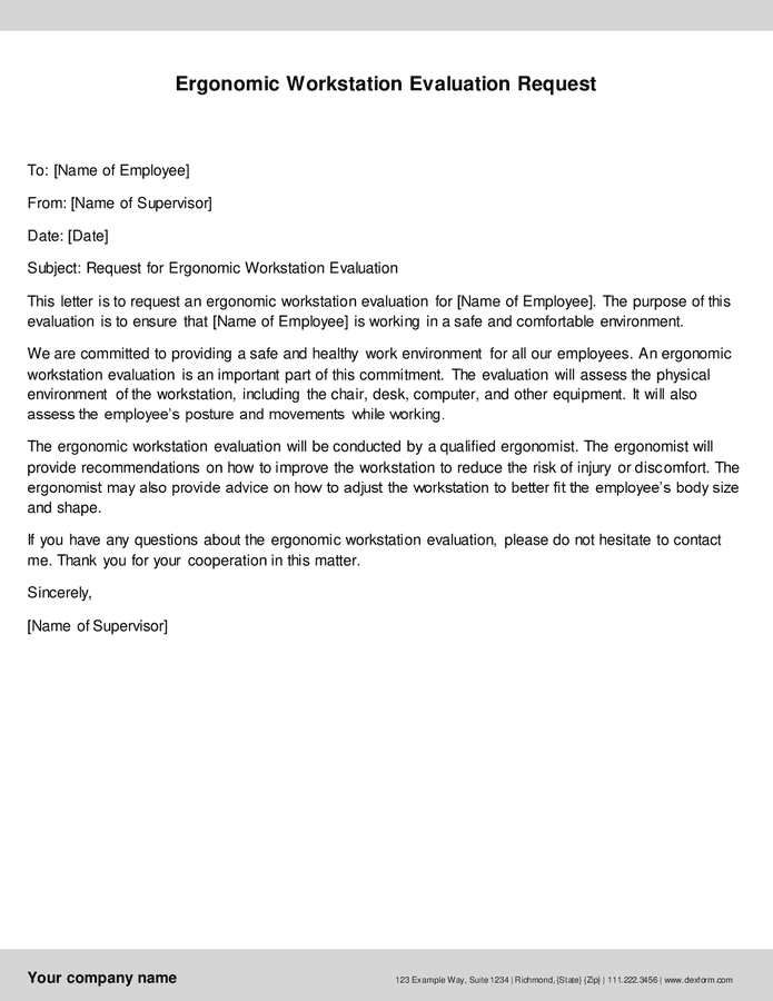 Ergonomic workstation evaluation request in Word and Pdf formats
