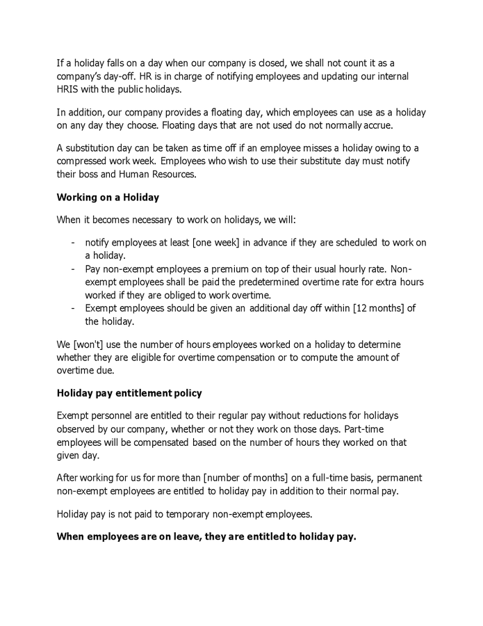 Public holiday policy in Word and Pdf formats page 2 of 3
