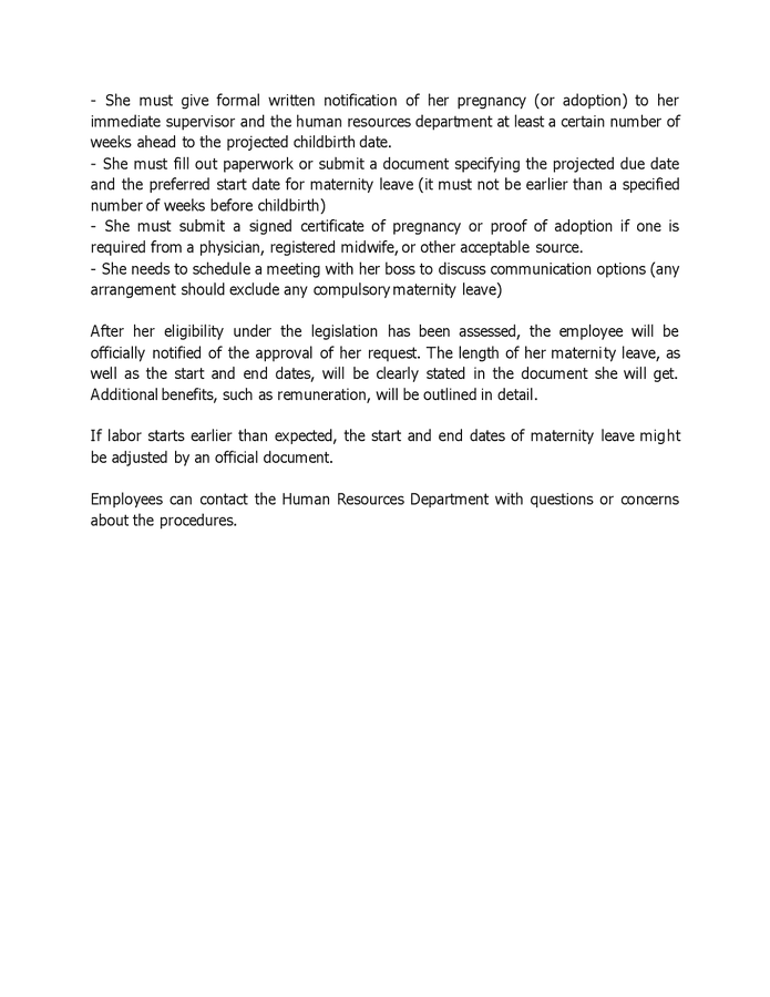 Maternity leave policy in Word and Pdf formats page 3 of 3