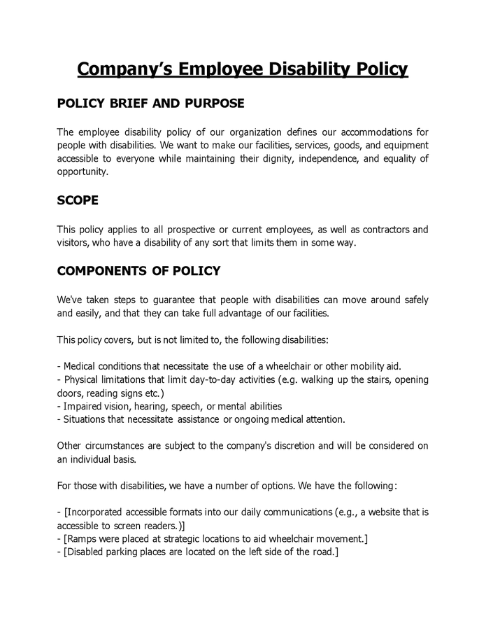 Employee disability policy in Word and Pdf formats