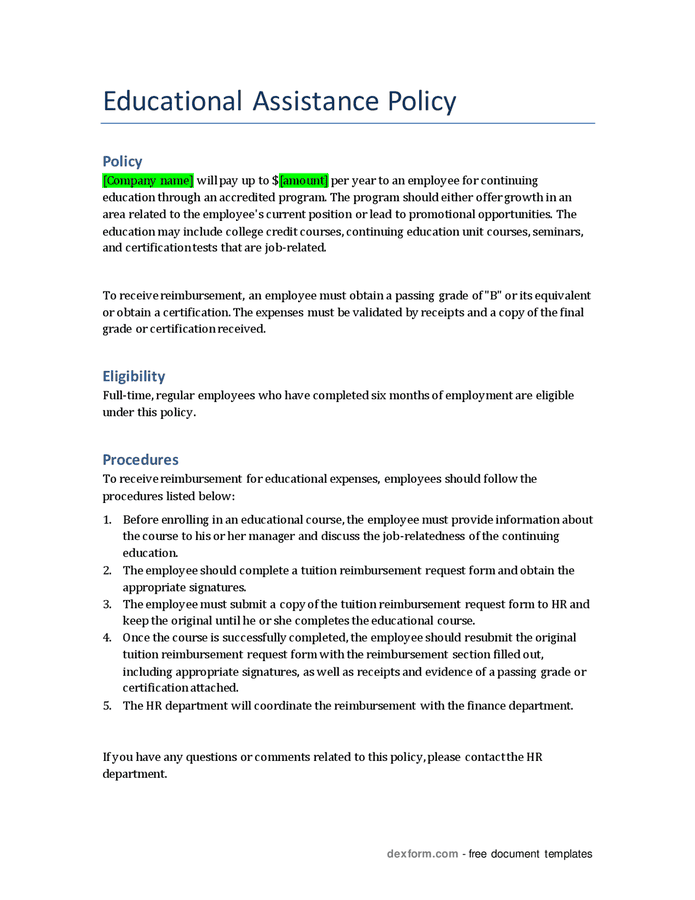 Educational assistance policy in Word and Pdf formats