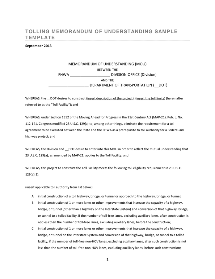 Memorandum of Understanding Template download free documents for PDF