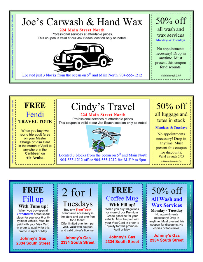 Template Coupon Page in Word and Pdf formats