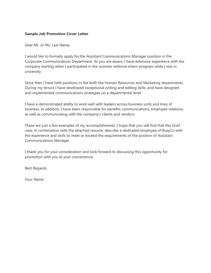 Example - Promotion Cover Letter in Word and Pdf formats (696 x 900 Pixel)