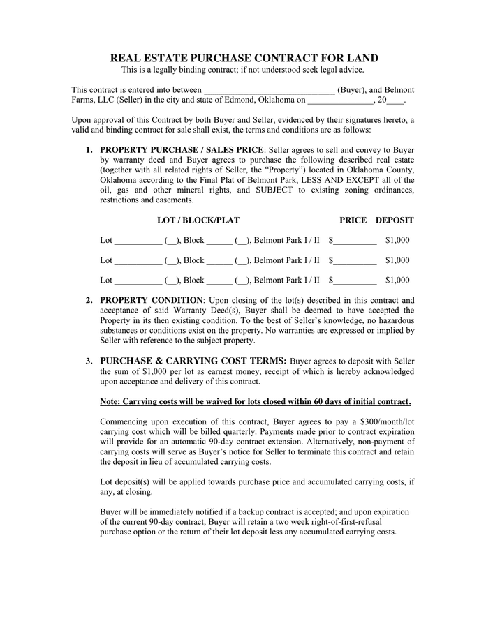 REAL ESTATE PURCHASE CONTRACT in Word and Pdf formats