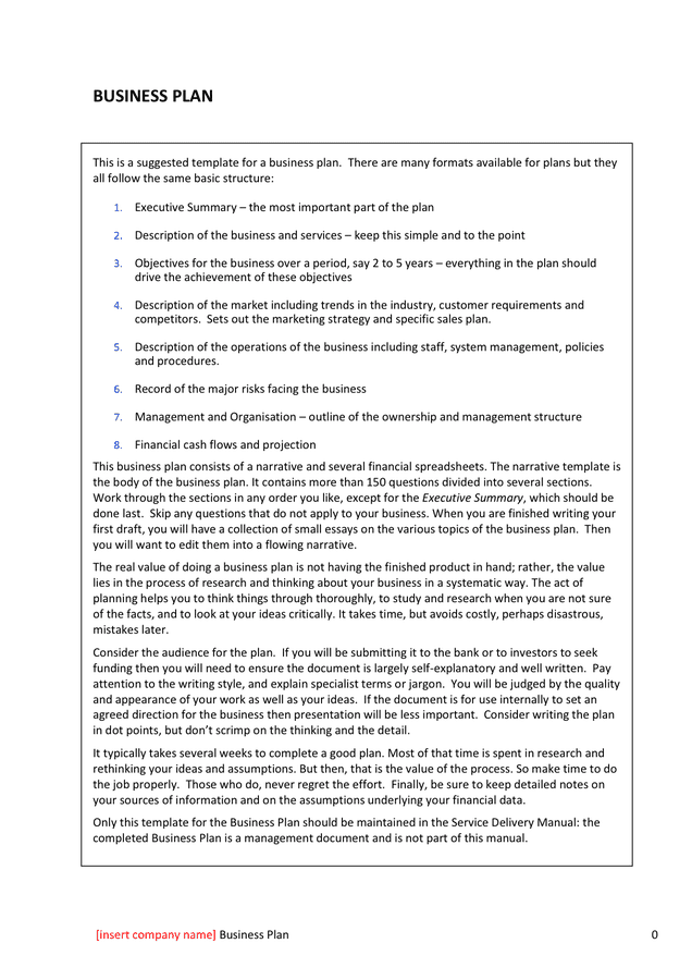 Business Plan Example in Word and Pdf formats page 2 of 23