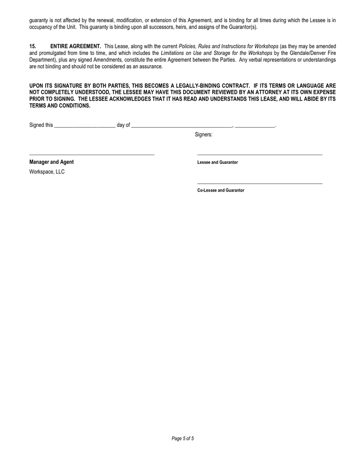 COMMERCIAL LEASE APPLICATION in Word and Pdf formats page 5 of 5