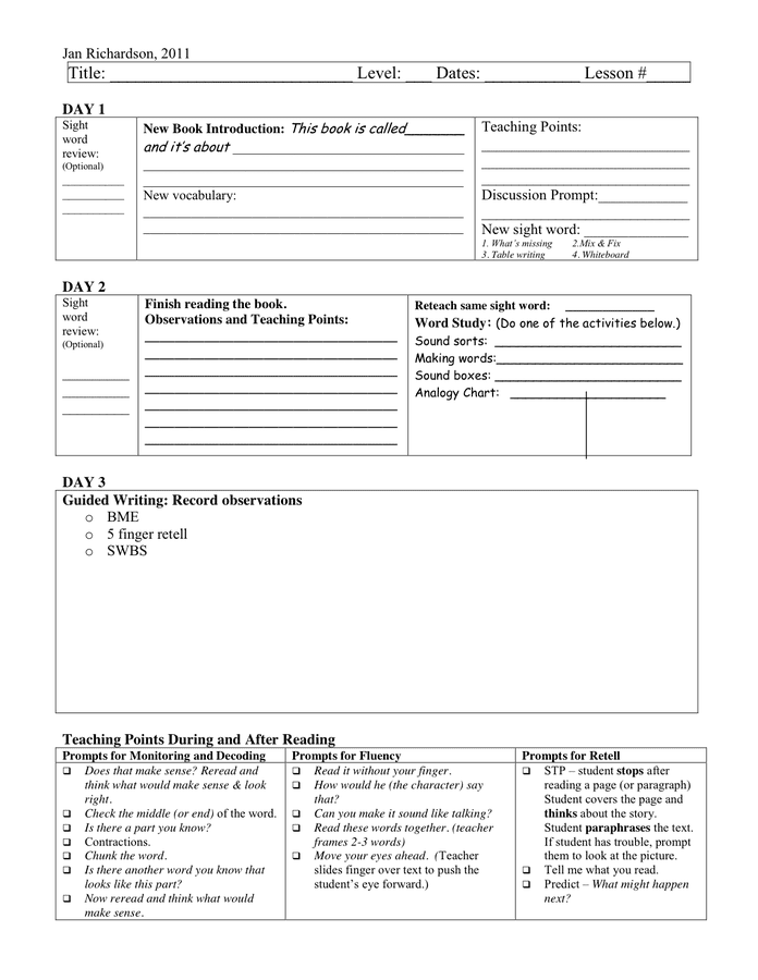 PreA Lesson Plan in Word and Pdf formats page 10 of 11