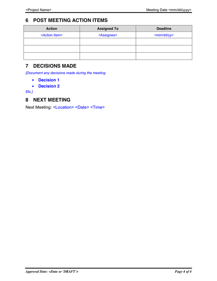 Meeting Minutes Template in Word and Pdf formats page 4 of 4