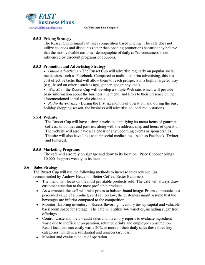 Café Business Plan Template in Word and Pdf formats page 20 of 31