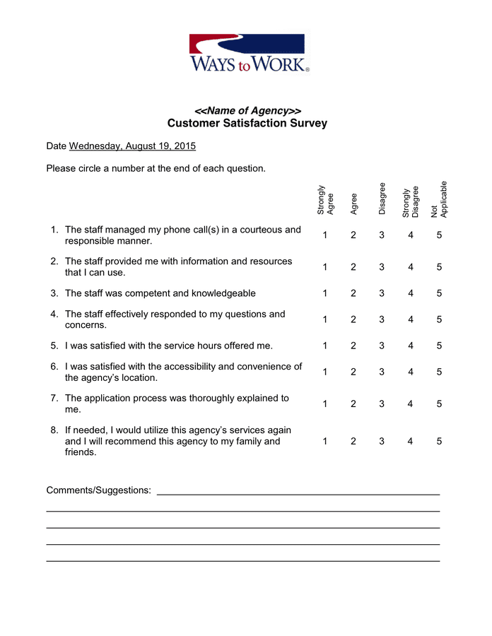 Customer Satisfaction Survey in Word and Pdf formats
