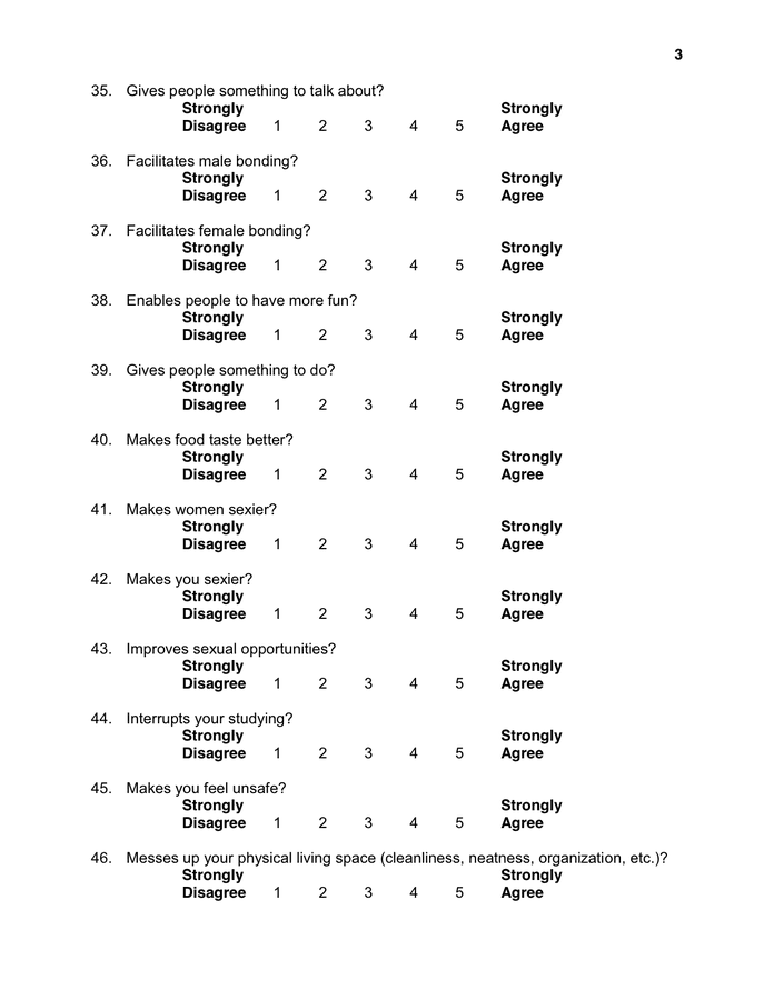 Alcohol Use Questionnaire in Word and Pdf formats page 3 of 4