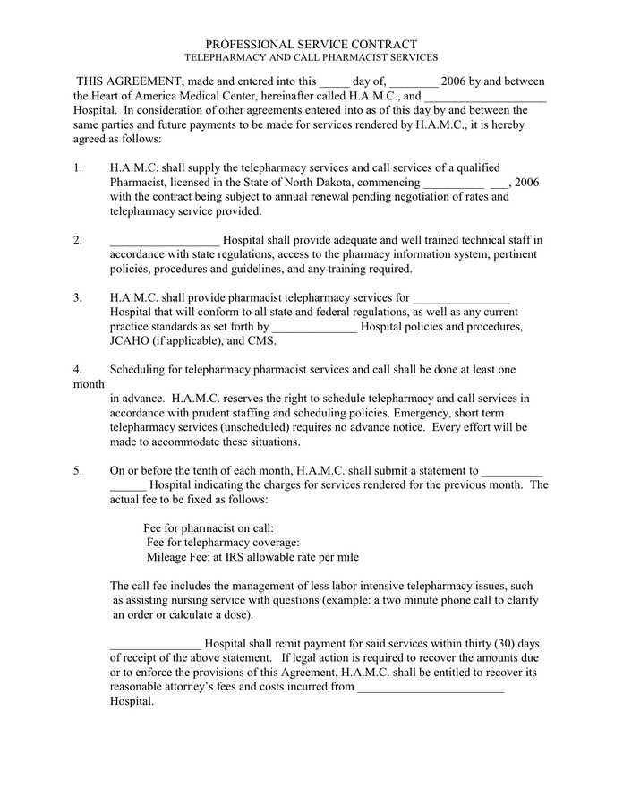 PROFESSIONAL SERVICE CONTRACT in Word and Pdf formats