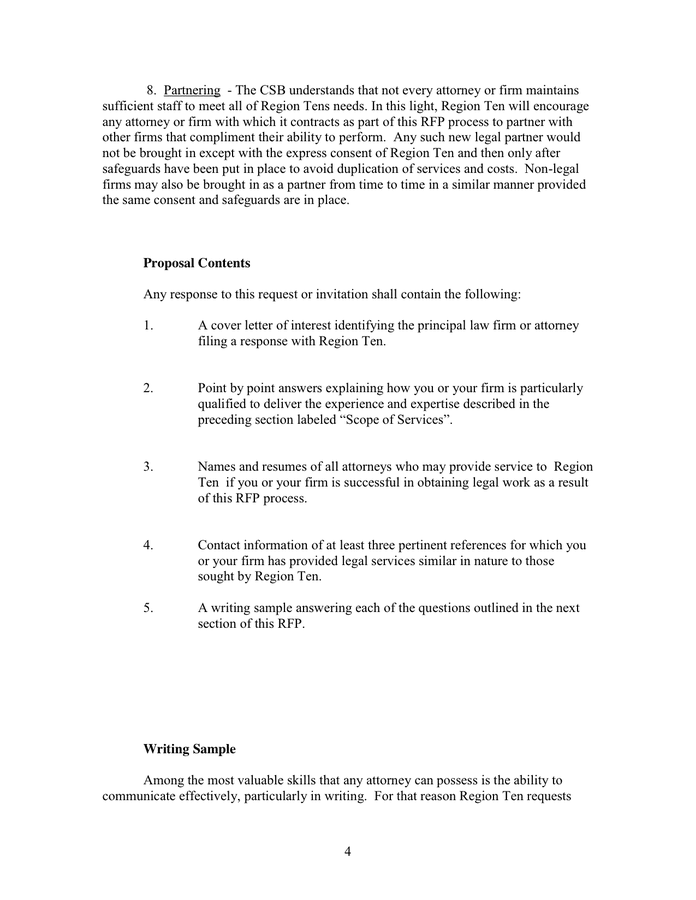 REQUEST FOR PROPOSAL in Word and Pdf formats page 4 of 6